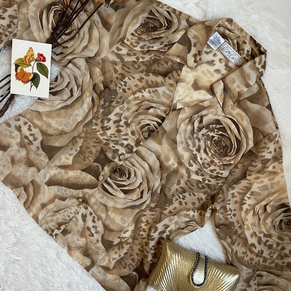 Vintage 80s Kathy Che floral brown button down top - Picture 11 of 16